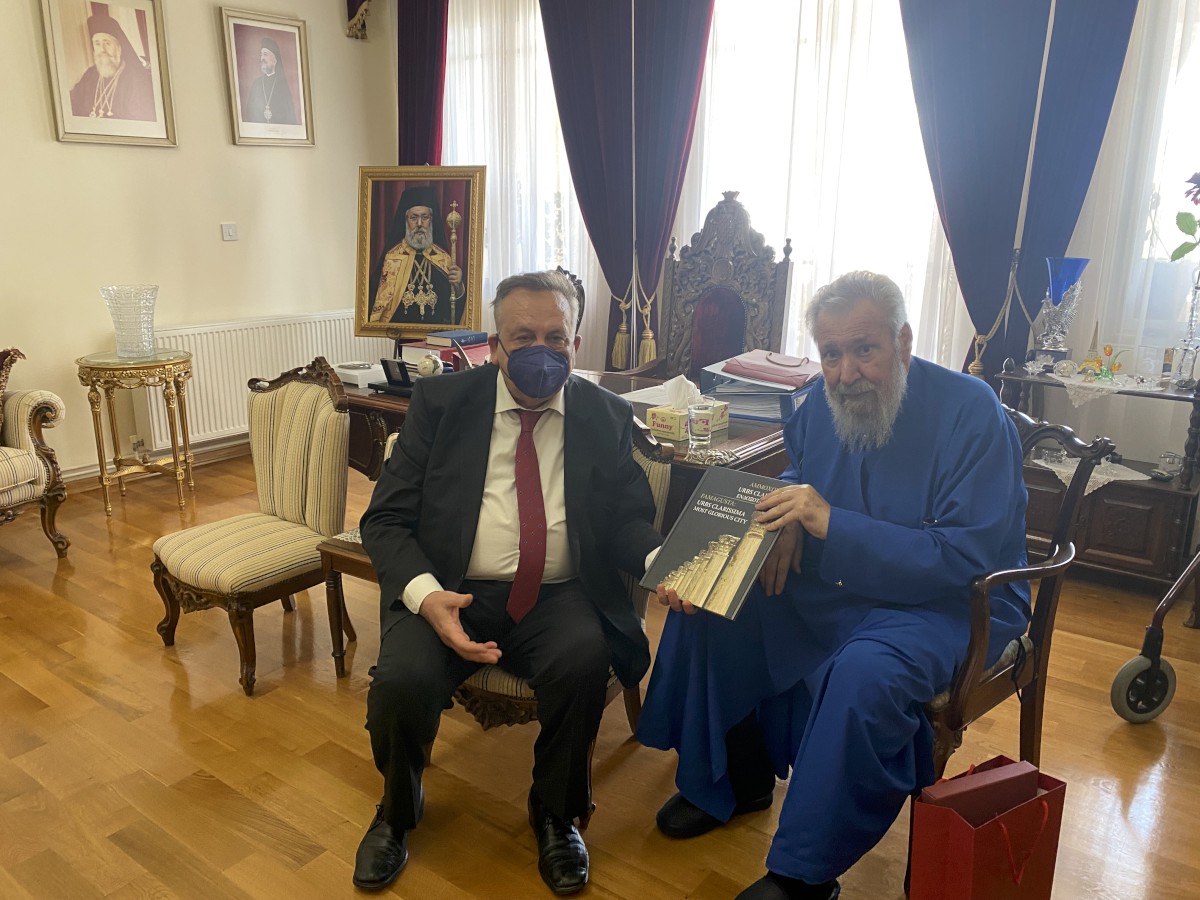 Read more about the article The Ecumenical Hellenism Foundation President’s Meeting with the Archbishop of Cyprus, His Excellence, Chrysostomos, on the new historical publication on Ammochostos